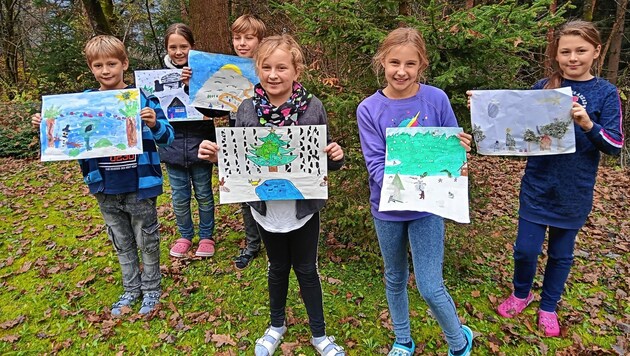 Schülerinnen und Schüler der VS Goritschach mit ihren Werken. (Bild: VS Goritschach)