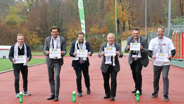 Achim Wippel, Oliver Pokorny („Steirerkrone“), Oliver Wieser, Christian Purrer (Energie Steiermark), Andreas Cretnik, Mario Haas (v. links). (Bild: Christian Jauschowetz)