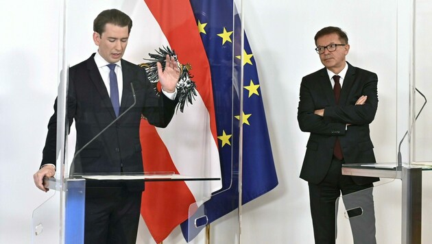 Bundeskanzler Sebastian Kurz (ÖVP) und Gesundheitsminister Rudolf Anschober (Grüne) (Bild: APA/Herbert Neubauer)