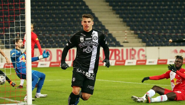 Ivan Ljubic von Sturm Graz bejubelt seinen Treffer zum 1:0 gegen Red Bull Salzburg. (Bild: APA/KRUGFOTO)