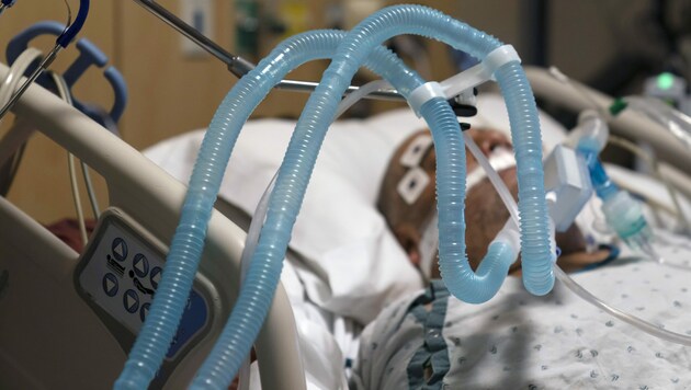 Intensivstation: Ein Covid-19-Patient, der beatmet werden muss, in einem Krankenhaus in Los Angeles (Bild: AP)