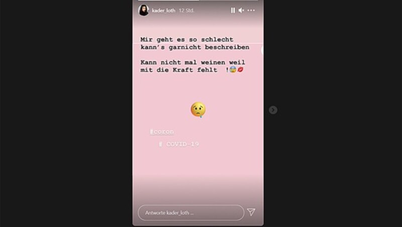 Kader Loth schrieb in ihrer Instagram-Story, dass es ihr immer noch sehr schlecht geht. (Bild: instagram.com/kader_loth)