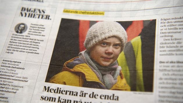 Greta Thunberg war für die Klimawandel-Ausgabe der schwedischen Zeitung „Dagens Nyheter“ Gast-Chefredakteurin. (Bild: AP)