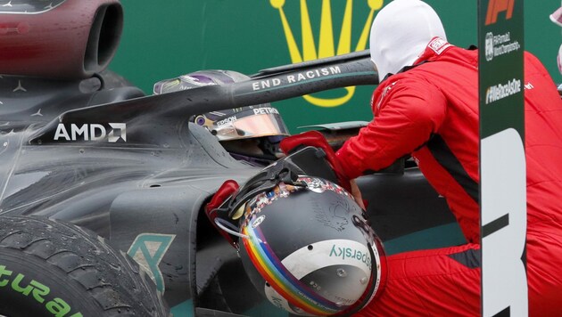 Beim Grand Prix in der Türkei fuhr Sebastian Vettel mit dem Regenbogen-Helm. (Bild: AFP)