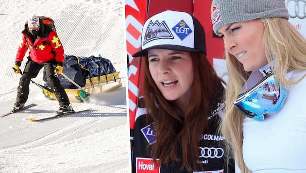 Lindsey Vonn (re.) und Tina Weirather litten mit Nicole Schmidhofer mit. (Bild: GEPA)