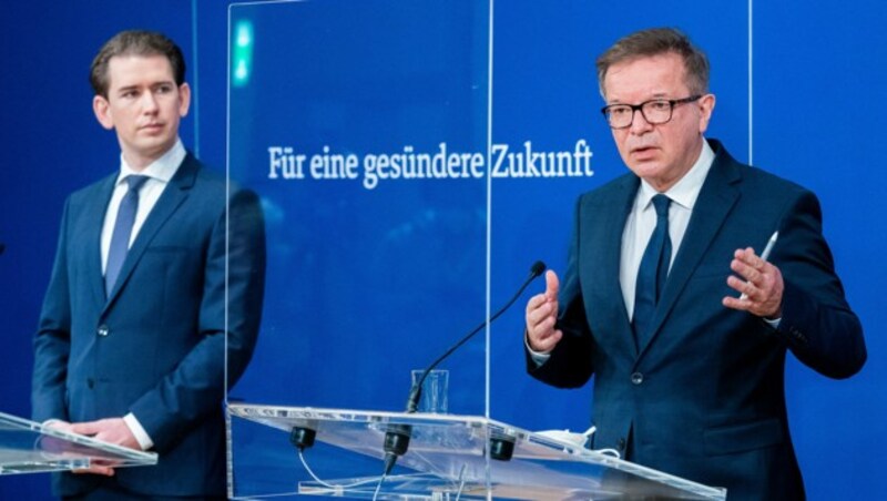 Dezember 2020: Anschober und Kurz bei einer gemeinsamen Pressekonferenz (Bild: APA/Georg Hochmuth)