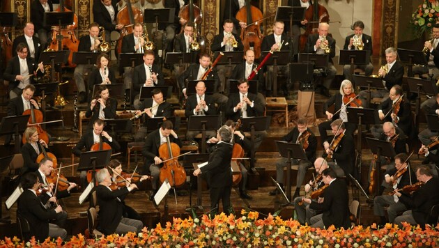Die Wiener Philharmoniker beim Neujahrskonzert 2021 (Bild: APA/DIETER NAGL)