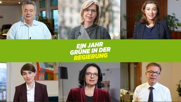 Die grünen Regierungsmitglieder zogen nach einem Jahr Koalition mit der ÖVP eine erste Zwischenbilanz. (Bild: Screenshot youtube.com/Die Grünen)