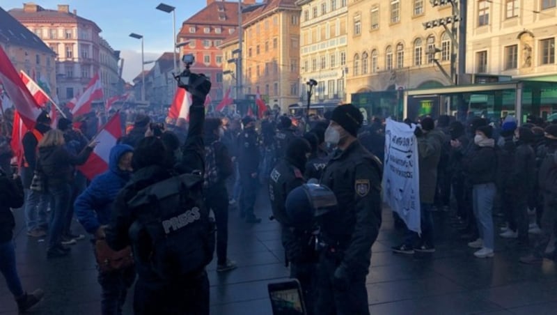 Corona-Demo in Graz am 9. Jänner 2021 (Bild: Jakob Traby)