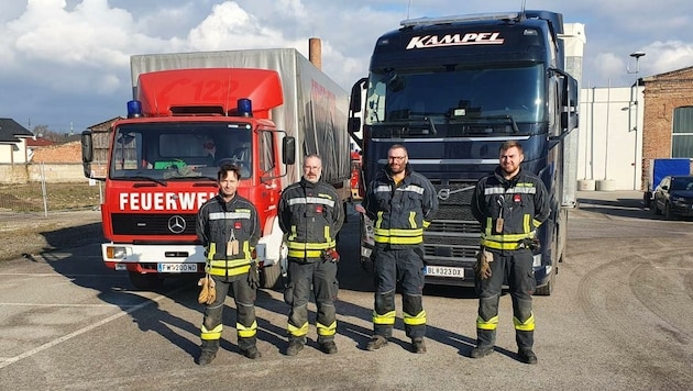 Auch die jüngste Feuerwehr des Burgenlandes, Bruckneudorf, hatte sich dem Hilfskonvoi angeschlossen. (Bild: FF Bruckneudorf)
