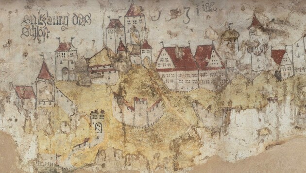 Gemälde mit Inschrift: "Salzburg und das schloss 1531" (Bild: Christoph Ruhland)