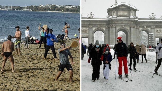 Wohlig warmes Wetter in Griechenland - Schneealarm in Madrid (Bild: APA/AFP/LOUISA GOULIAMAKI, AP)