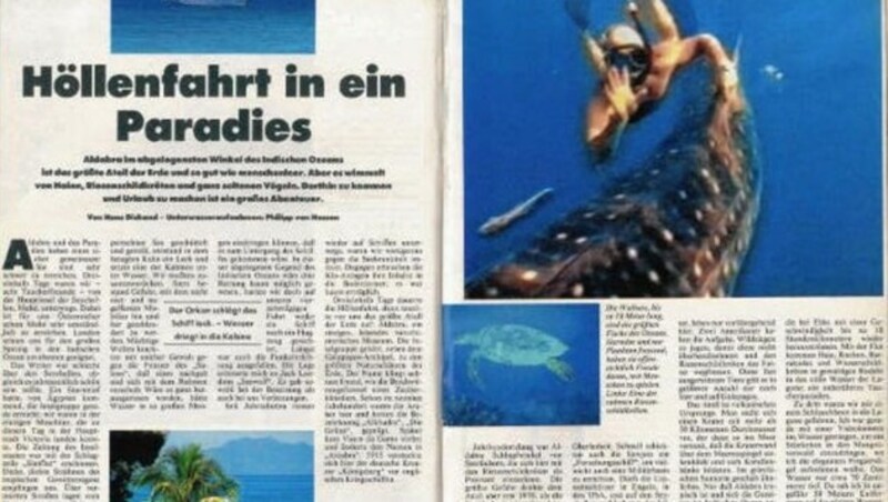 Der Reisebericht im Jahr 1995 in der „Krone“: Hans Dichand war von seiner Begegnung mit Walhaien im Indischen Ozean begeistert. (Bild: Kronen Zeitung)