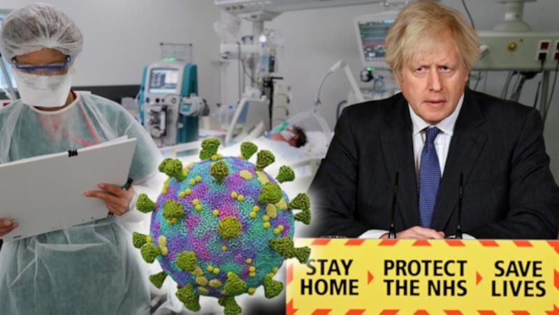 Laut Premierminister Boris Johnson gibt es bei der britischen Virus-Mutation Hinweise auf eine höhere Sterblichkeit. (Bild: APA/AFP/SEBASTIEN BOZON; APA/POOL/Leon Neal / Krone KREATIV)