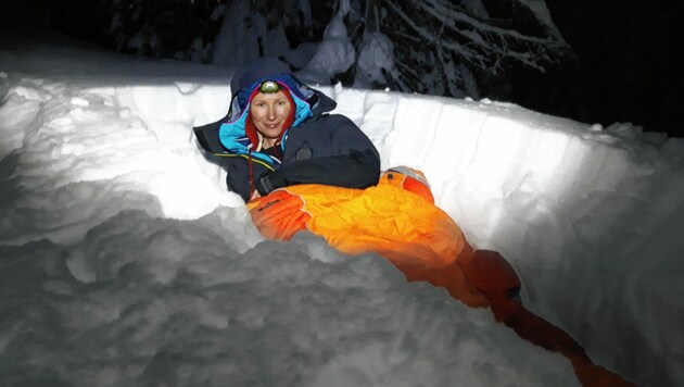 So hat Anna Pabel am 1840 Meter hohen Ferlacher Horn bei minus 15 Grad im Schlafsack übernachtet. (Bild: Anna Pabel)
