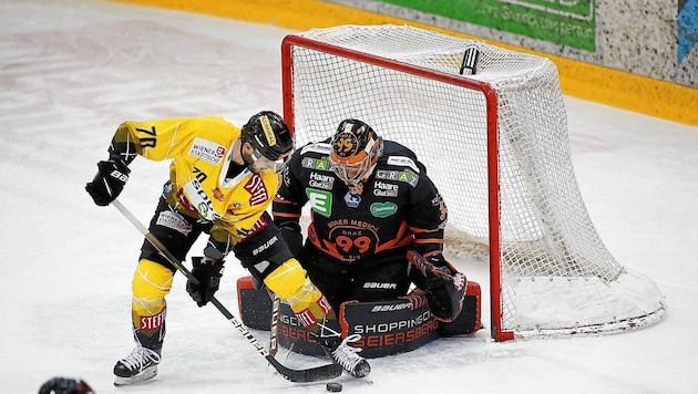 Ohne den verletzten Latta gab’s für 99ers-Goalie Bowns & Co. in der Overtime das K. o. (Bild: urbantschitsch mario)