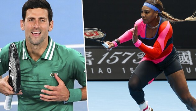 Novak Djokovic (li.) und Serena Williams (Bild: AP, APA/AFP/William WEST)