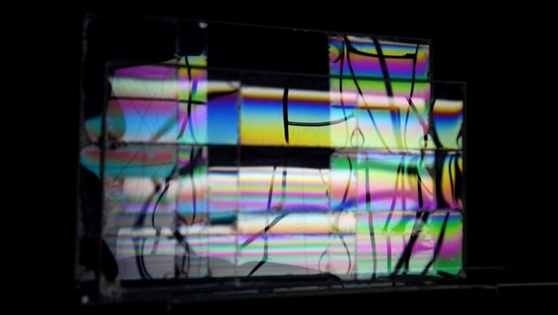 Gregor Eldarb: Die Lichtwellen erzeugen Regenbogenfarben auf der dünnen Seifenhaut (Bild: Traklhaus/G. Eldarb, F. Schmeiser)