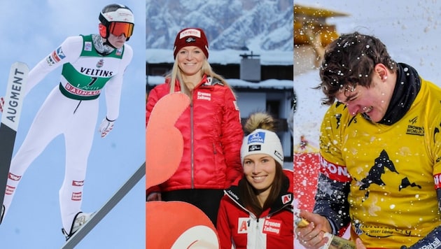 Niklas Bachlinger, Ariane Rädler, Christine Scheyer und Alessandro Hämmerle kämpfen heute um WM-Medaillen. (Bild: Shourot, Birbaumer, GEPA/Fotomontage Krone.at)