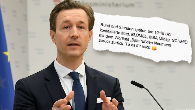 Wegen Kurznachrichten im Fokus: Finanzminister Gernot Blümel (ÖVP) (Bild: APA, Krone KREATIV)