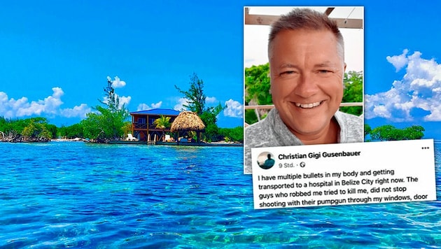 2017 kaufte sich Christian eine Insel vor Belize. Von dort aus rief er um Hilfe. (Bild: privathaven.biz, zVg, krone.at-Grafik)