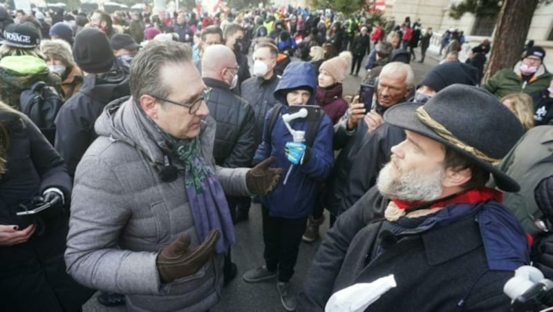 Heinz-Christian Strache bei einer Demonstration gegen die Corona-Maßnahmen im Jänner (Bild: APA/GEORG HOCHMUTH)