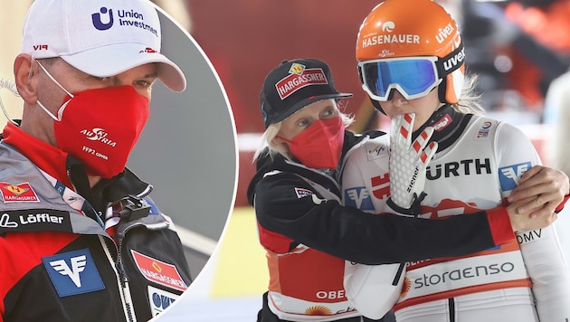 Harral Rodlauer, Daniela Iraschko-Stolz und Marita Kramer (von li. nach re.) (Bild: GEPA )