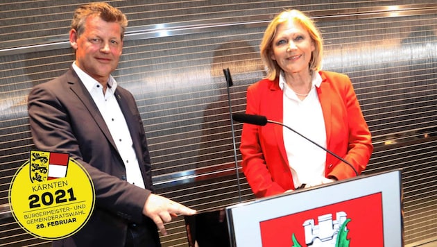 Die Klagenfurter Stadtchefin Maria-Luise Mathiaschitz von der SP und Christian Scheider (Team Kärnten) treten im Duell und den Chefsessel im Rathaus gegeneinander an. (Bild: Uta Rojsek-Wiedergut)