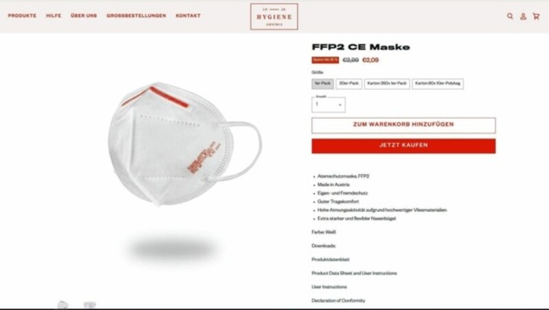Auf ihrer Homepage warb die Firma Hygiene Austria noch am Freitag mit „Made in Austria“. (Bild: Screenshot/hygiene-austria.at)