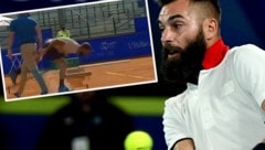 Nach einer - nach seinem Dafürhalten - ungerechten Entscheidung spuckt Benoit Paire auf den roten Sand. (Bild: APA/AFP/Paul CROCK, Twitter.com)