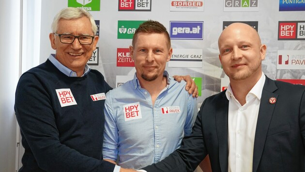 GAK-Sportchef Alfred Gert (l. mit Gernot Plassnegger und Rene Ziesler) ist nach seinem Herzinfarkt am Weg zur Besserung. (Bild: Sepp PailSepp PailSepp Pail)