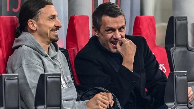 Zlatan Ibrahimovic und Sportboss Paolo Maldini. (Bild: AFP)