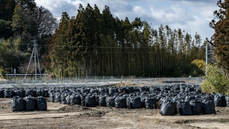 Ein ganzes Lager voller Säcke mit kontaminierter Erde (Bild: AFP)