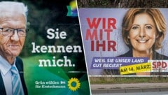 Am Sonntag stehen Landtagswahlen in den deutschen Bundesländern Baden-Württemberg und Rheinland-Pfalz an. (Bild: AP, Krone KREATIV)