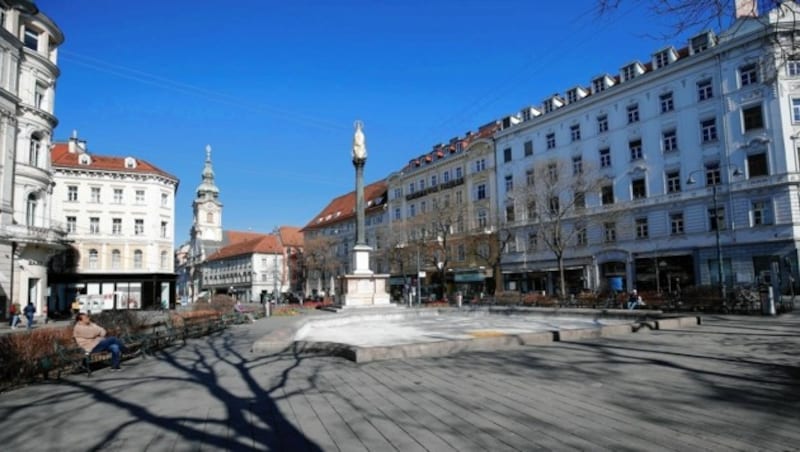Der leere Platz am „Eisernen Tor“ in Graz im März 2020 (Bild: EXPA Pictures)