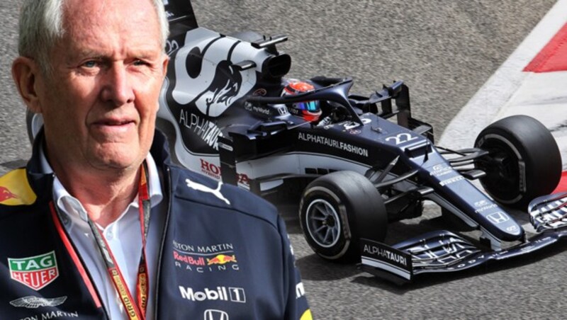 Helmut Marko (li.) schwärmt von Yuki Tsunoda (Bild: GEPA )