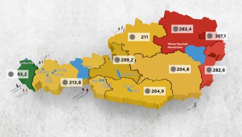 Die Sieben-Tage-Inzidenzen für Österreich (Stand 25. März) (Bild: stock.adobe.com, Krone KREATIV)