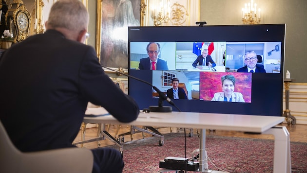 Bundespräsident Alexander Van der Bellen im Online-Talk mit heimischen Vorständen (Bild: Carina KARLOVITS/HBF)