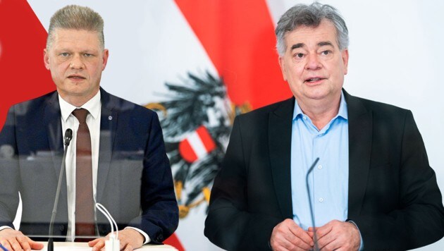 von links: ÖVP-Nationalratsabgeordneter Andreas Hanger und der grüne Parteichef Werner Kogler. (Bild: APA Hans Punz APA Hochmuth, Krone Kreativ)