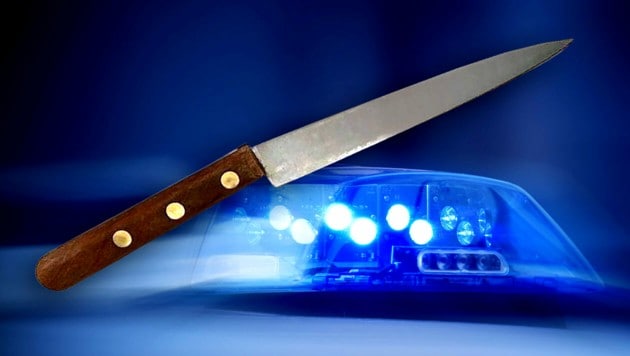 Mit diesem Messer bedrohte der Mann die Sanitäter. (Bild: LPD Wien, stock.adobe.com)