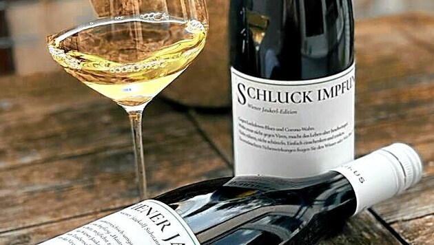 „Schluck Impfung“ und „Wiener Jaukerl“ hießen die beiden Weine. (Bild: Gabriela Gödel)