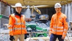 Sechs Jahre wird die Bautätigkeit der Arbeitsgemeinschaft der drei Baufirmen - hier Wolfgang Friedl (l.) und Lukas Schwalm von Swietelsky - dauern. (Bild: Swietelsky/Wakolbinger)