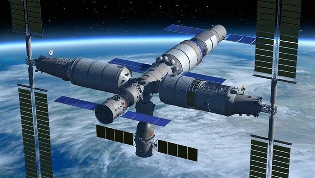Künstlerische Illustration: So könnte Chinas Raumstation aussehen (Bild: CMSE)