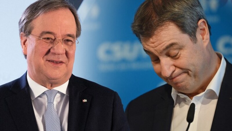 Erfolg für CDU-Chef Armin Laschet (li.) im unionsinternen Machtkampf mit CSU-Chef Markus Söder um die Kanzlerkandidatur
 (Bild: AFP, APA, Krone KREATIV)