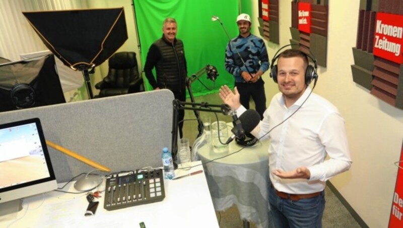 Golf-Pro Evan Teplitsky und Golfclub-Manager Adi Pukl waren im „Krone“-Studio. Das Finale des „Krone“ Golf Cups findet am 21. Mai in Klopein statt. (Bild: Rojsek-Wiedergut Uta)