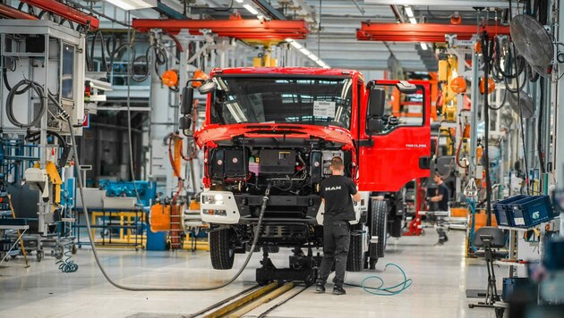 Von derzeit 84 Lkw wird die Produktion in Steyr bald auf 70 pro Tag heruntergefahren. (Bild: Markus Wenzel)