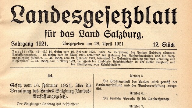 Landesverfassung 1921 (Bild: Land Salzburg)