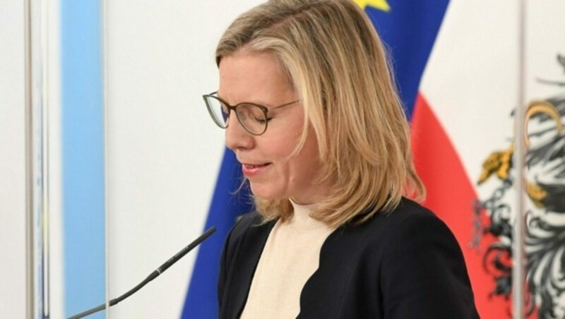 Klimaschutzministerin Gewessler wurde bei der Pressekonferenz sichtlich emotional. (Bild: APA/Helmut Fohringer)