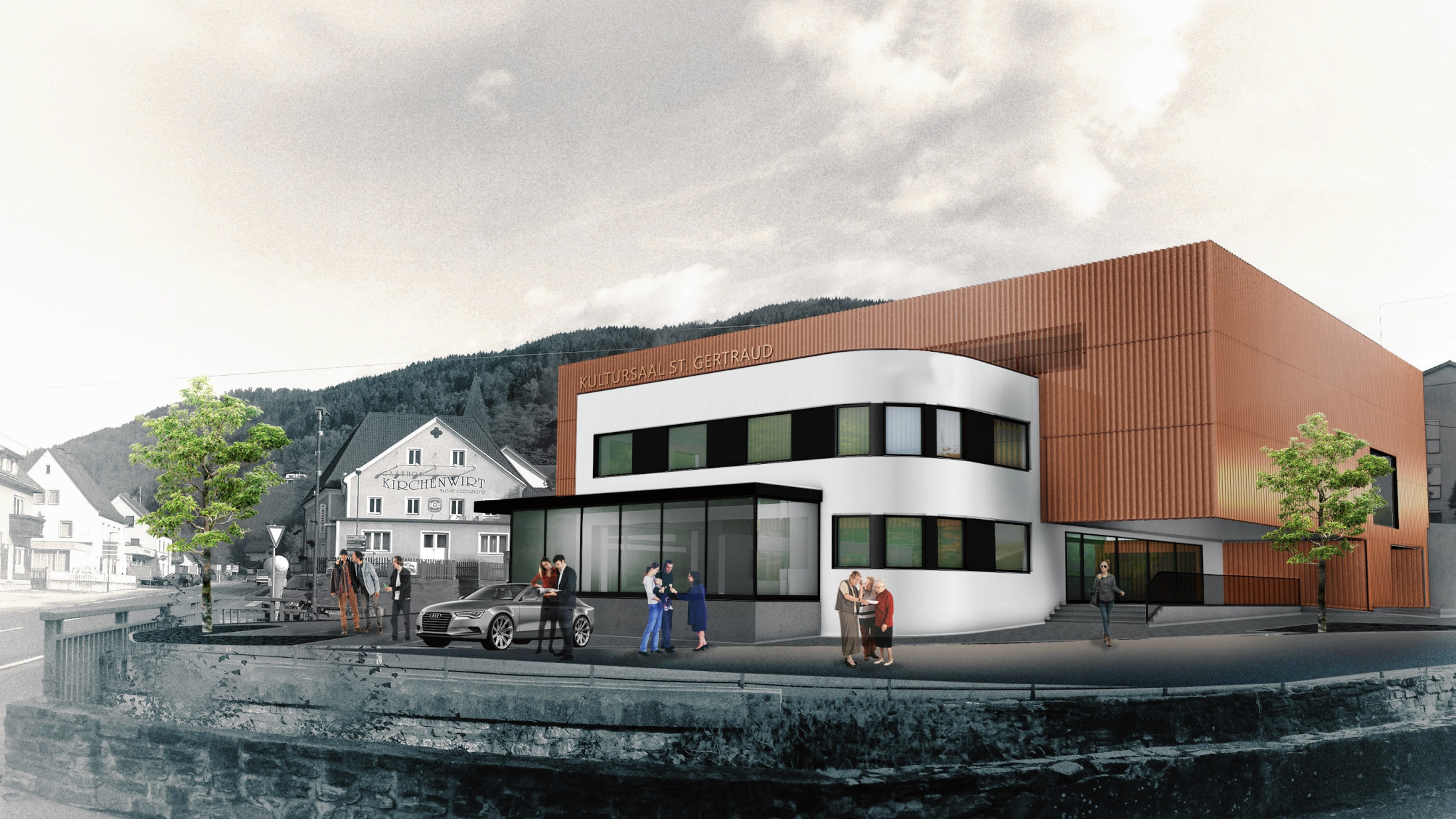 So wird das Gebäude mit integriertem Café aussehen. (Bild: Petschenig ZT GmbH)