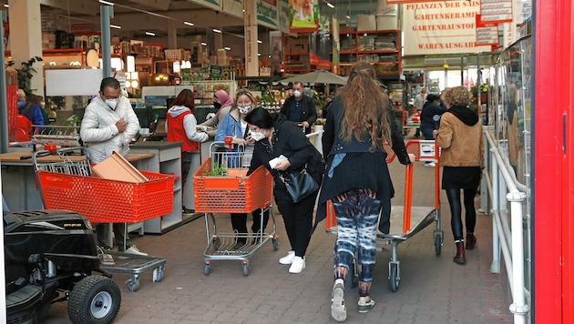 Im Baumarkt standen Pflanzen und Zubehör für den Garten hoch im Kurs. (Bild: Reinhard Holl)